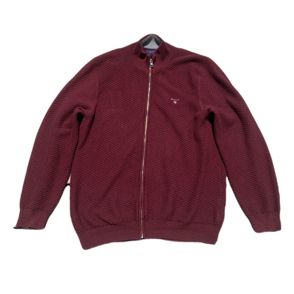 GANT Men’s Textured Full-Zip Sweater Jacket XL Burgundy